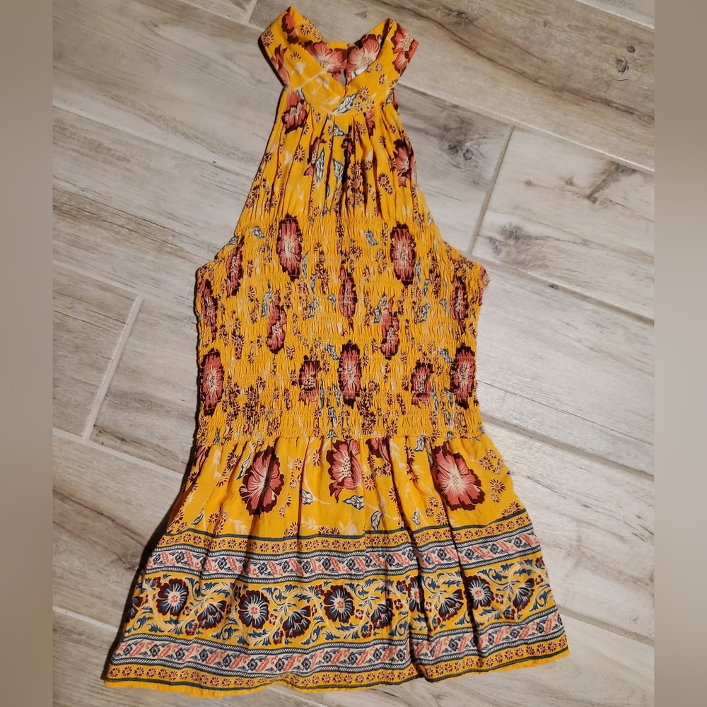 Rachel Zoe Yellow Smocked Boho Halter Top Small Floral
